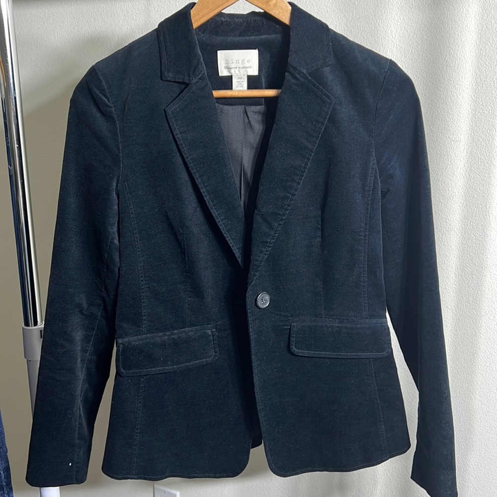 Hinge Stretch Velvet Blazer Midnight Blue  Size XS